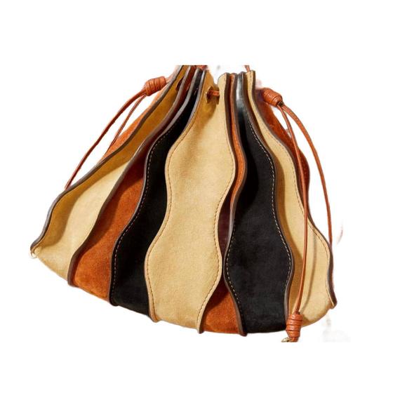 NEW ULLA JOHNSON adria small pleated wave bag in dune colorblock - Picture 5 of 5